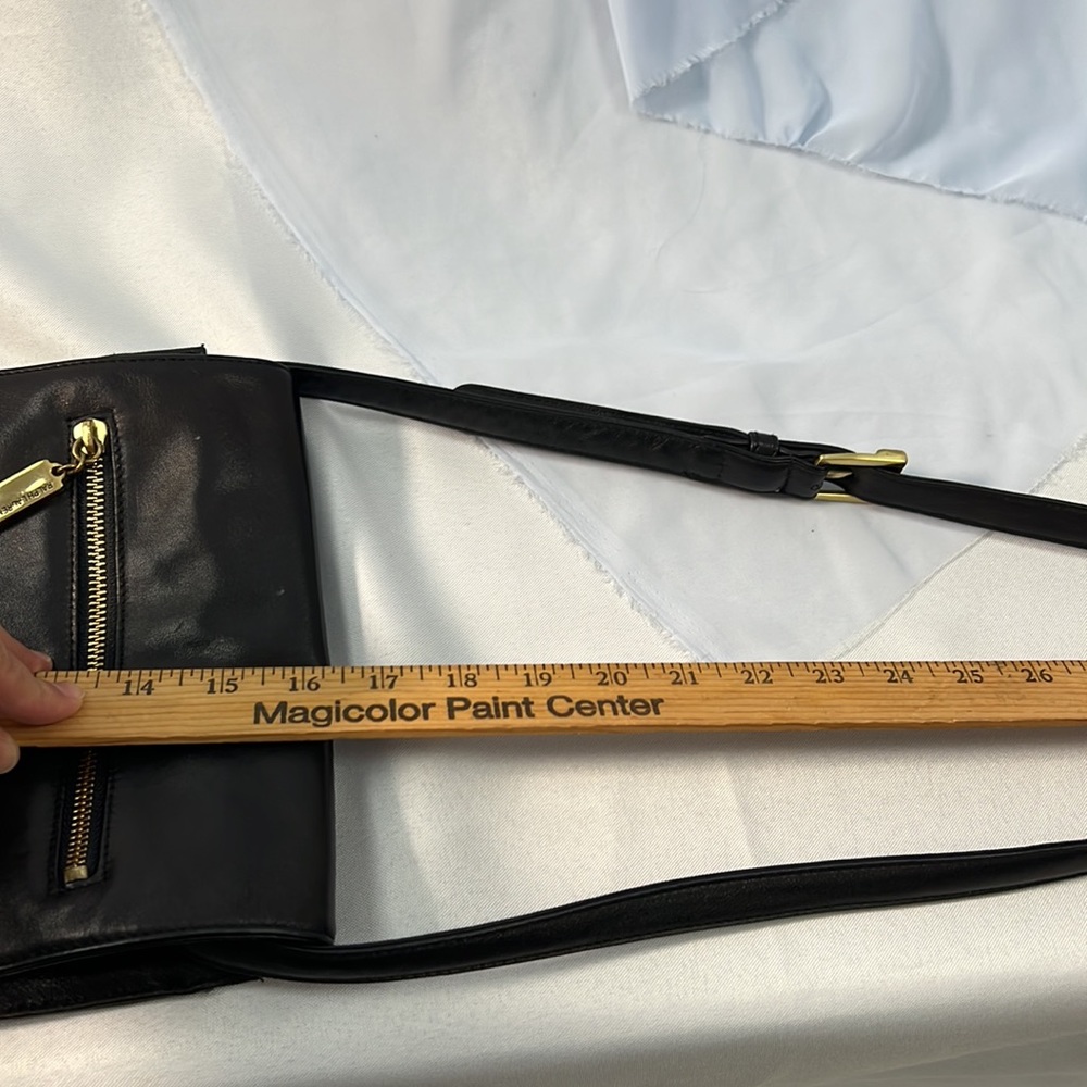 Ralph Lauren crossbody black leather gold hardware purse with fold snap closure - Picture 7 of 10
